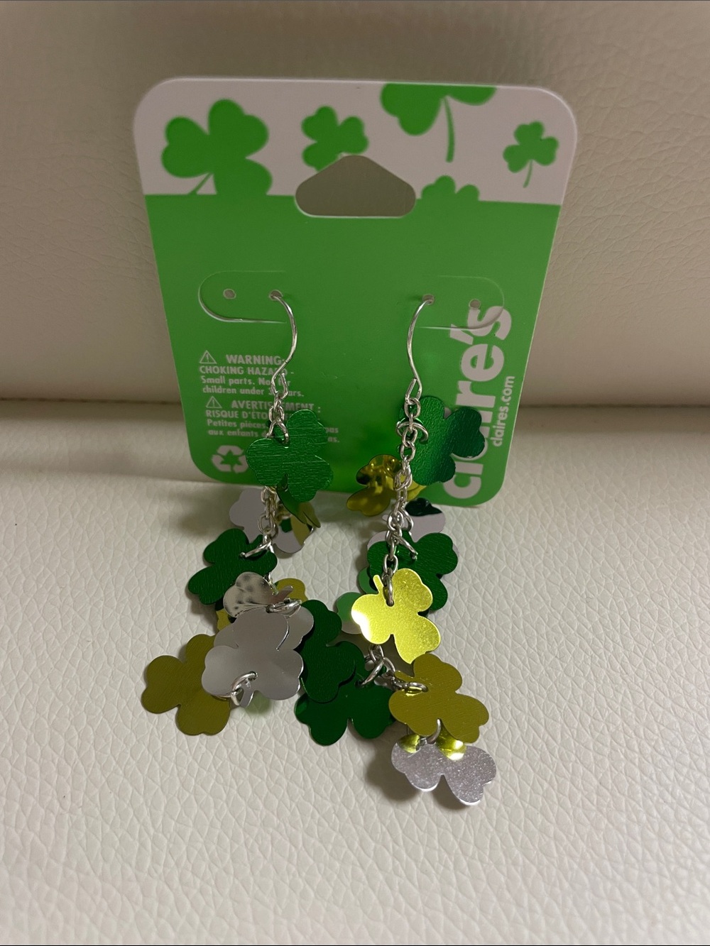 Claire's Green and Silver Shamrock Dangle Earrings